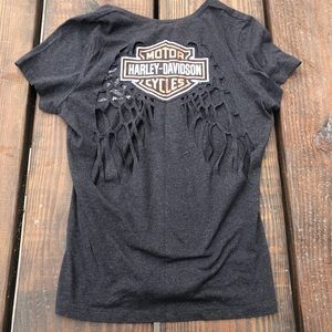 Harley Davidson Cut Out Wings Design V-Neck